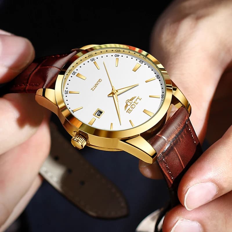 LIGE Luxury men's watches High quality fashion leather watch for men classic quartz watch waterproof Reloj Hombre