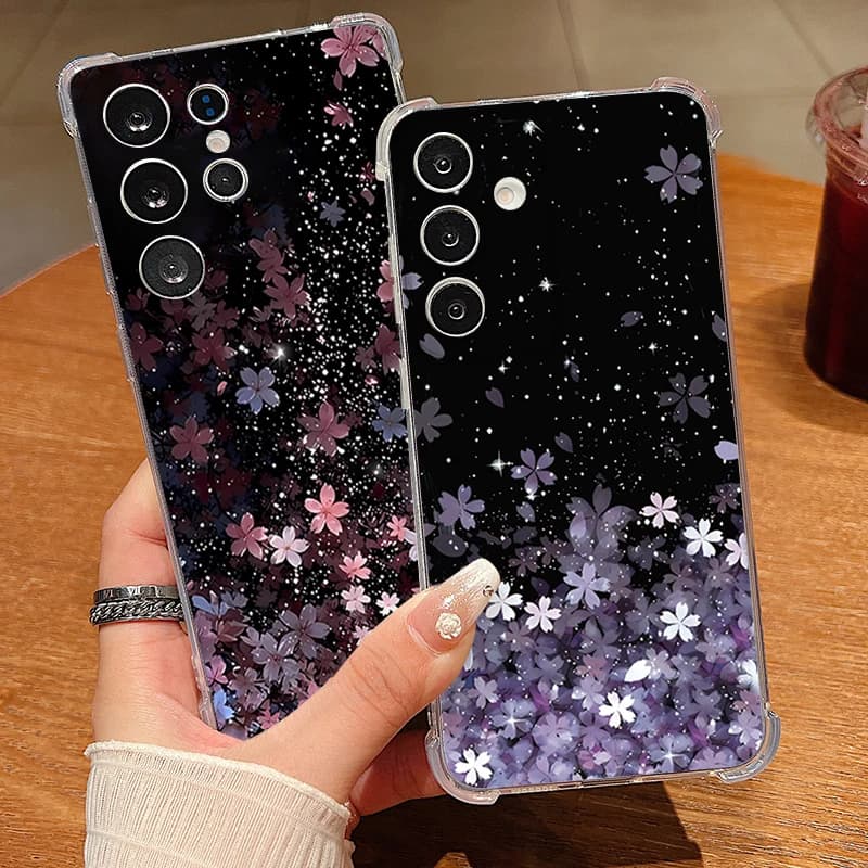Cover per telefono con motivo a fiori di ciliegio per Samsung Galaxy A57 A37 A17 A56 A16 A55 A36 A26 A15 A35 A54 A53, trasparente, antiurto, morbida.