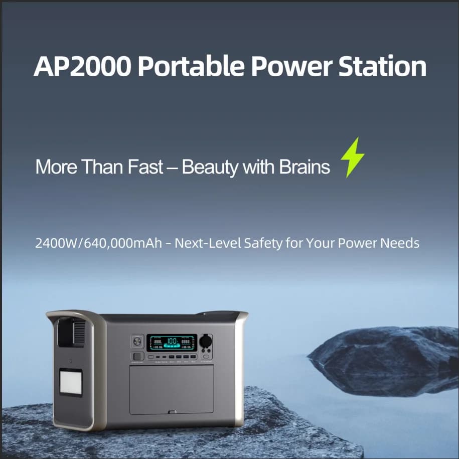 2048 Wh portable UAPOW power station, LiFePO4 battery with 2000 W (2400 W peak) for home backup, power outages and outdoor camping