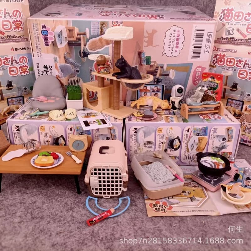 8 Pz/set Simpatico Gatto Vita Quotidiana Cieco Scatola Giocattoli Mini Casa Delle Bambole FAI DA TE Creativo Super Carino Gatto Lettiera Scooper Figurine Raccogliere Ornamenti