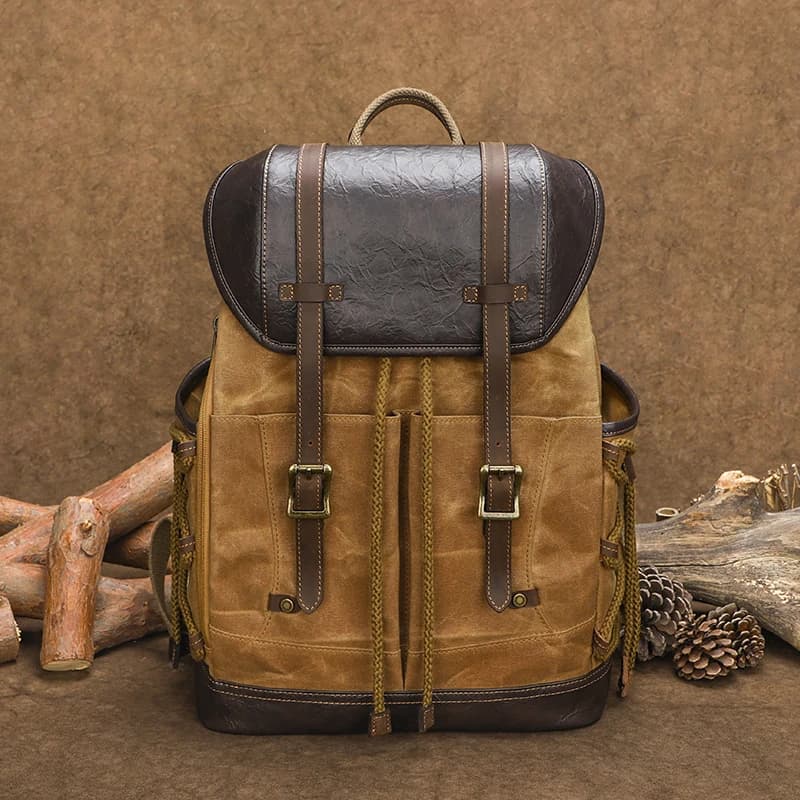 Retro canvas men's bag, casual double-shoulder backpack, outdoor travel bag, schoolbag, canvas waterproof computer bag
