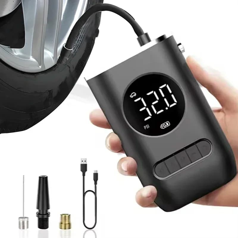 Pompa d'aria digitale per gonfiaggio pneumatici portatile, compressore d'aria senza fili con luce a LED, pompa di pressione per pneumatici ricaricabile da 150 PSI