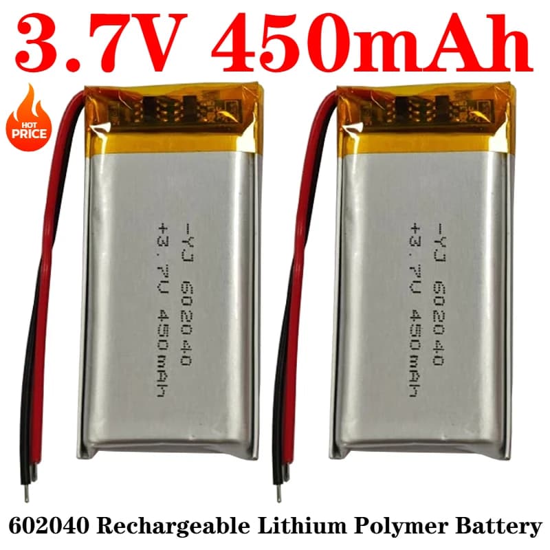 602040 Batteria ai polimeri di litio Li Po 3.7V 450mAh per DVR GPS Registratore per auto Console di gioco Luce a LED Cella ricaricabile