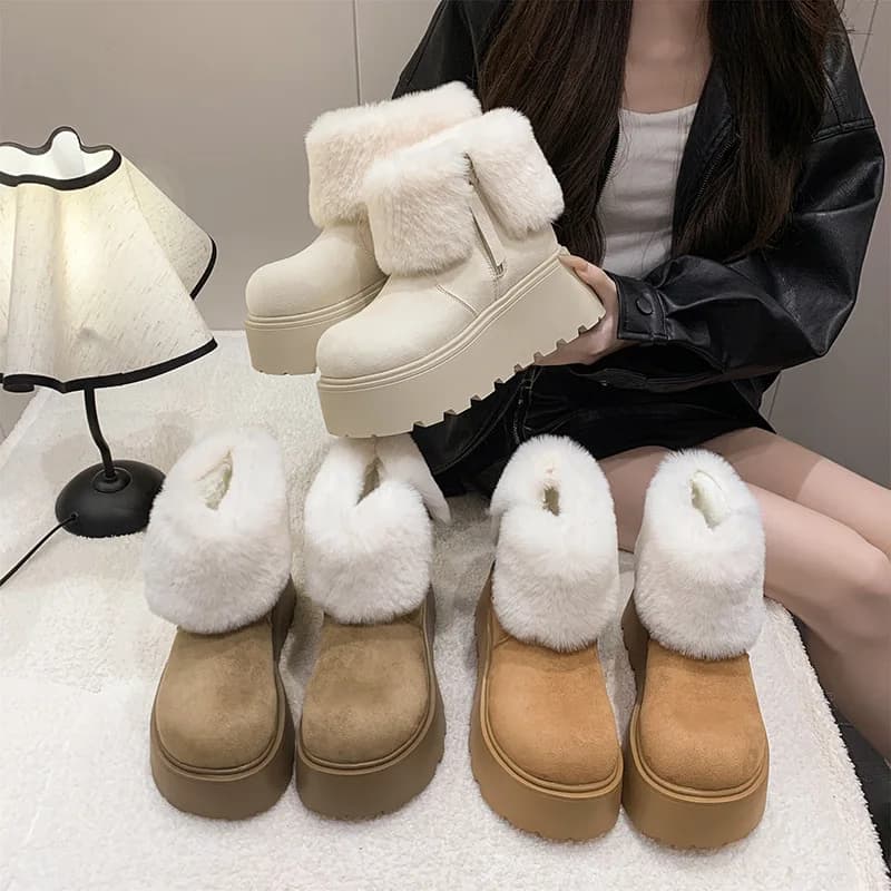 Piattaforma di moda suola spessa stivali da neve in pelliccia da donna scarpe comfort all'aperto inverno casual cerniera laterale scarpe di cotone calde Botas corte