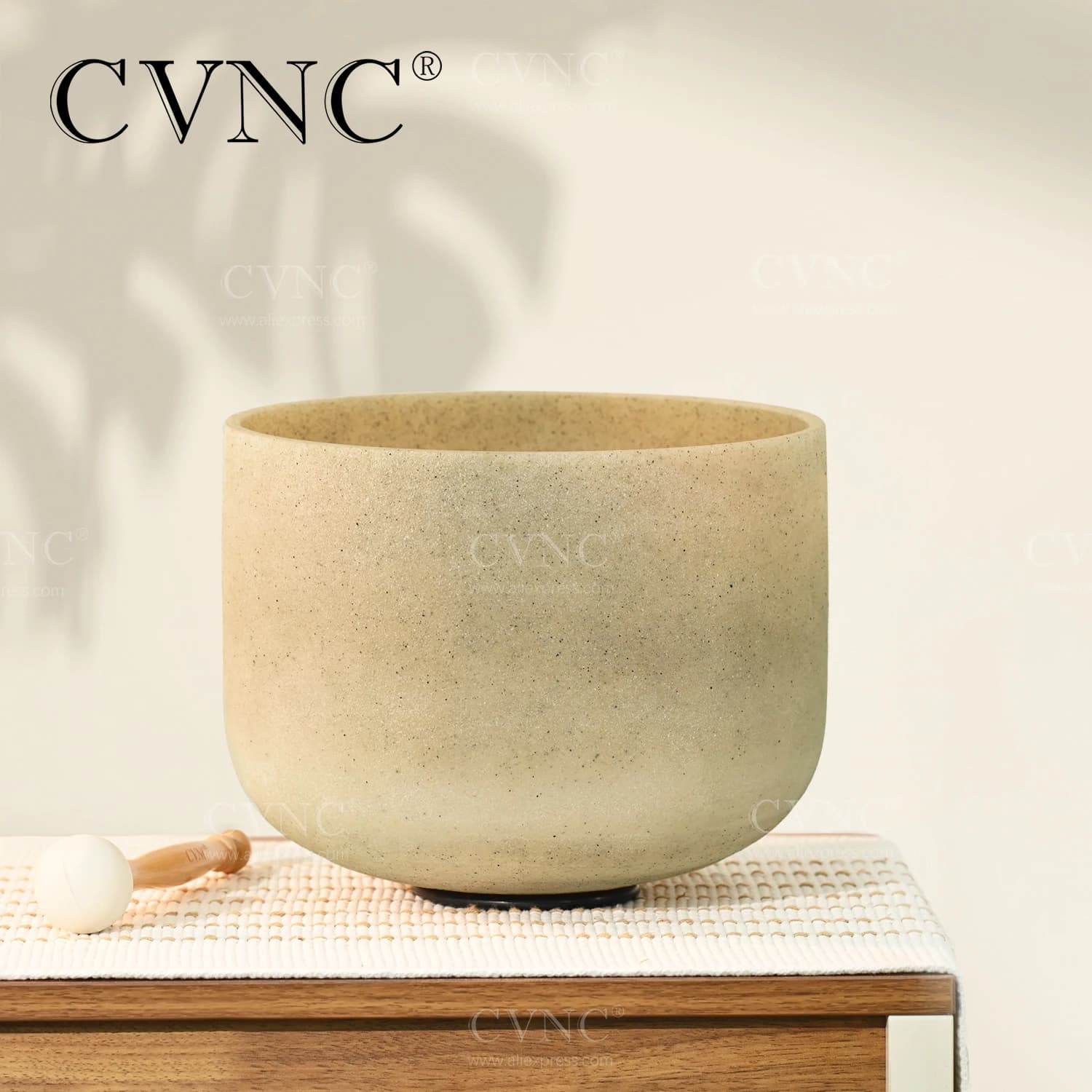 CVNC 10 Inch E Note Tea Topaz Fushion of Gemstone Frosted Quartz Crystal Singing Bowl with for Sound Healing with Mallet