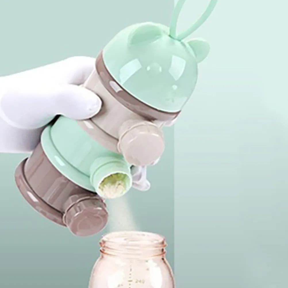 Travel dispenser for milk powder, 2 pieces, portable, stackable, with four compartments, side opening, anti-drip, for snacks and children's proteins