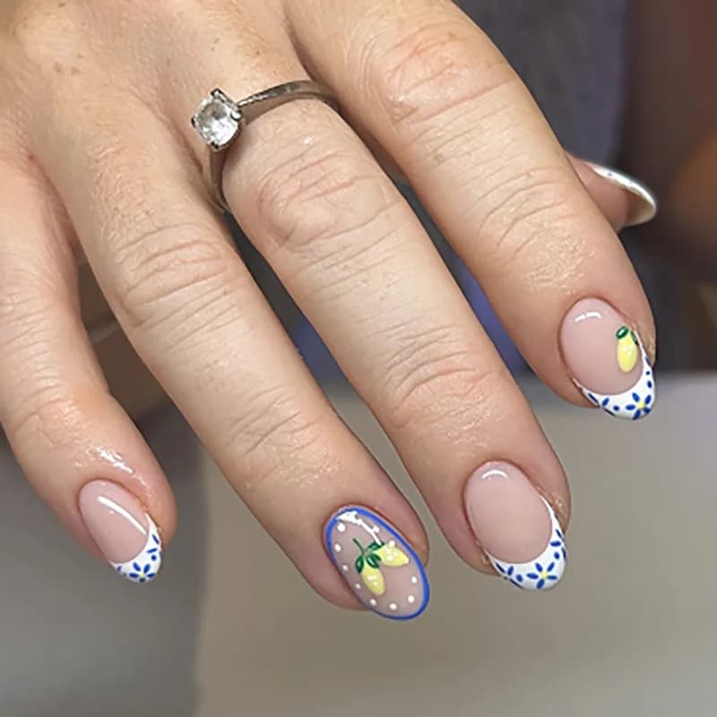 Simple French Style Wear Armor Short Short Round Tulip Flower Nail Art Nail Pieces Wearable Fake Nails