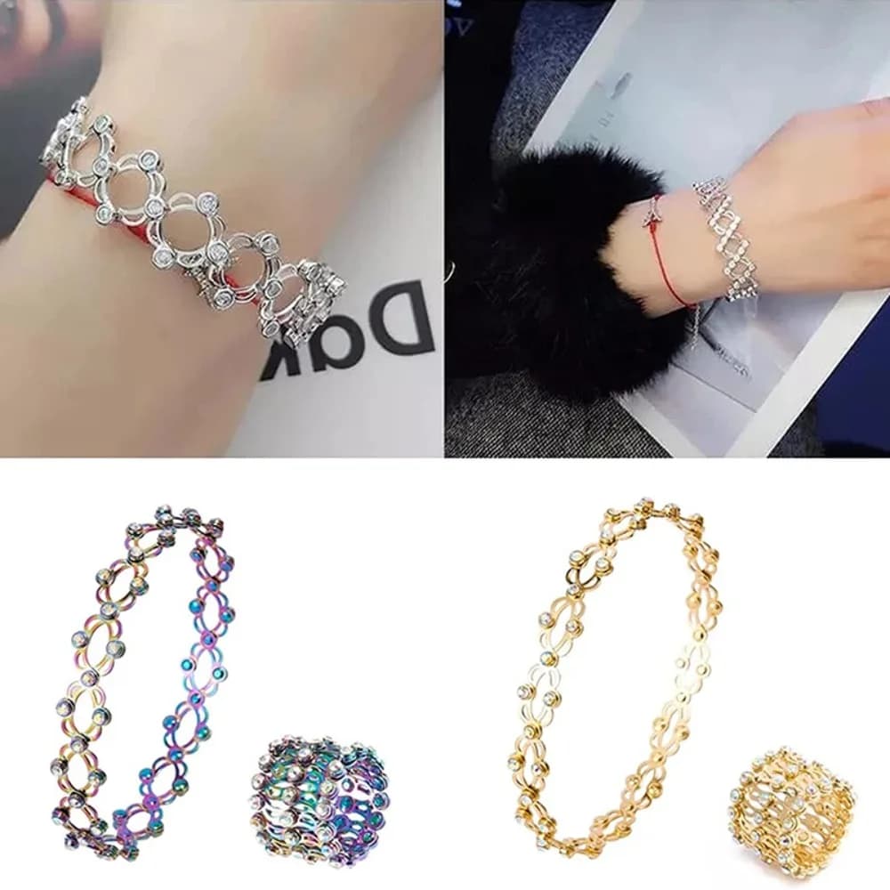 Anello espandibile magico 2 in 1 alla moda con intarsio di diamanti Bracciale a spirale regolabile Bracciale magico deformabile in rame Anello telescopico