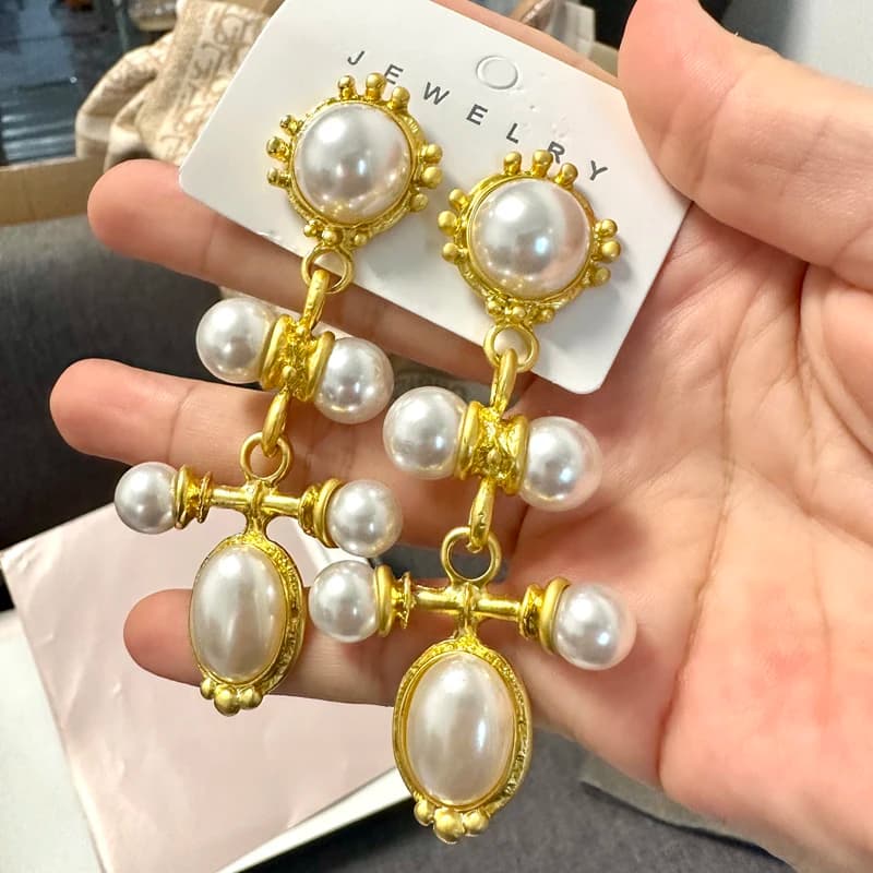 Grandi orecchini pendenti con palazzo di perle, gioielli con orecchini di dichiarazione