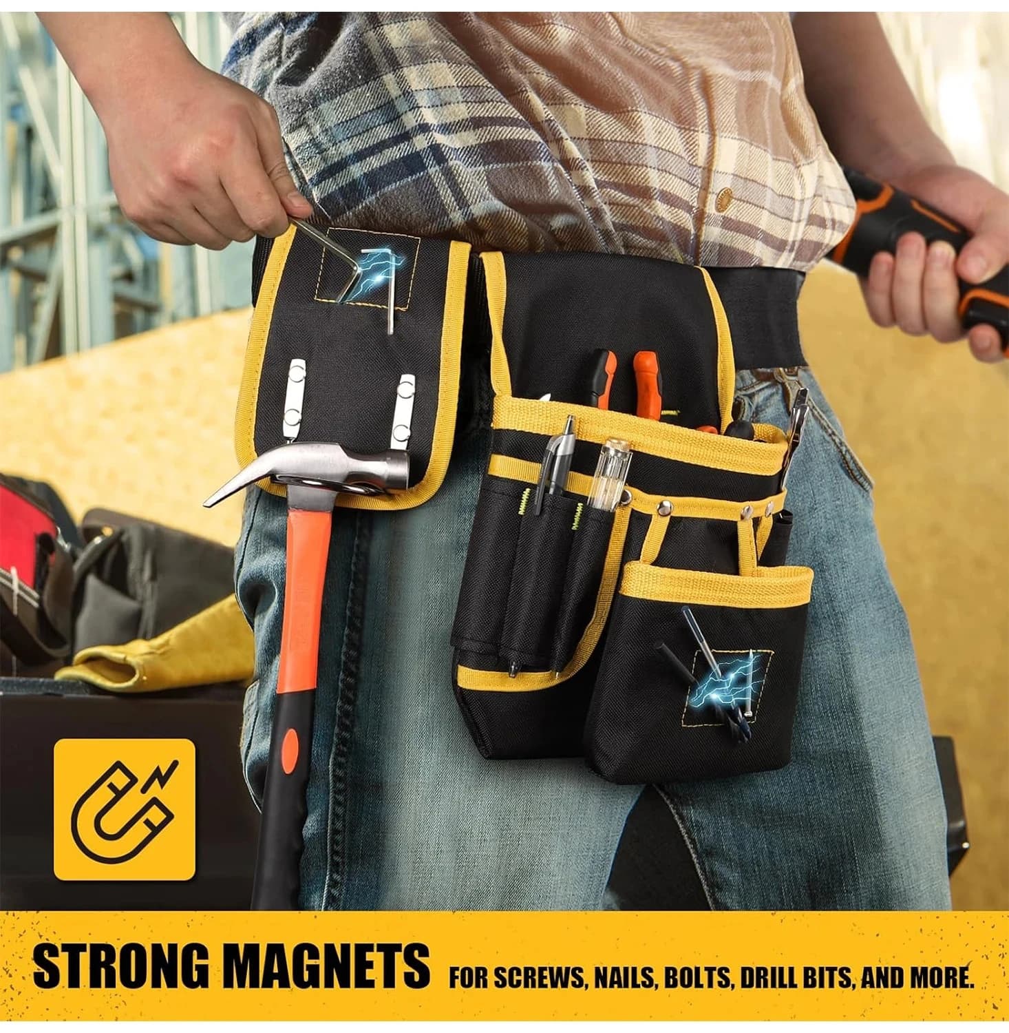 Tool Belt Bag Utility Belt Adjustable Pockets Tool Belts Detachable Work Pouch Bag Heavy Waist Apron Versatile Pouch