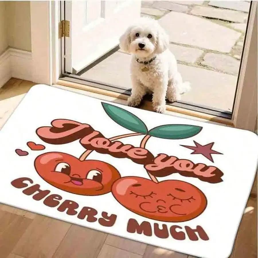 Cute Cherry Door Mat - I Love You Cherry Much Pun Rug, Cartoon Fruit Floor Mat, Funny Entrance Mat, Non-Slip, Multiple Sizes
