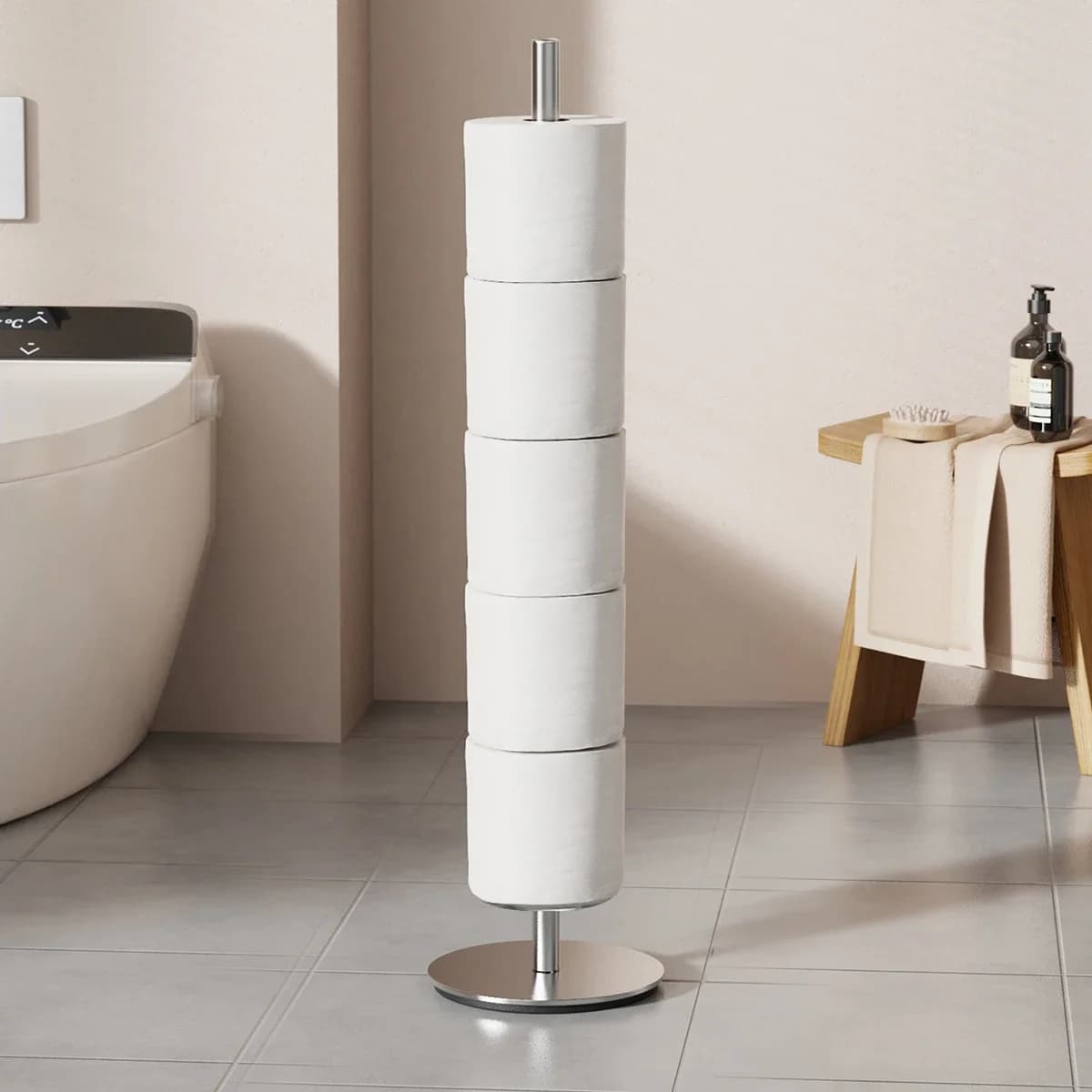 Portarotolo singolo a piantana per la casa, porta carta igienica da terra per bagno, porta rotoli di carta igienica