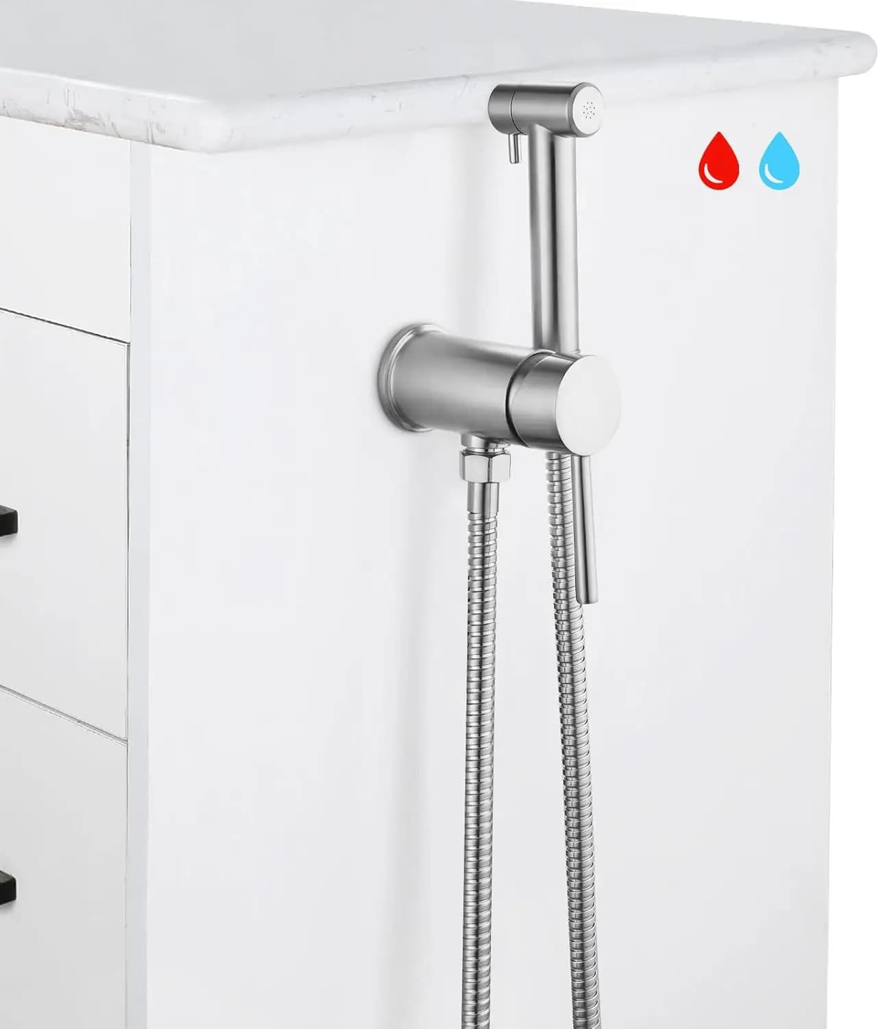 Doccetta bidet portatile in nichel spazzolato per WC, bidet con acqua calda e fredda e tubo da 50 pollici per il lavaggio degli animali domestici