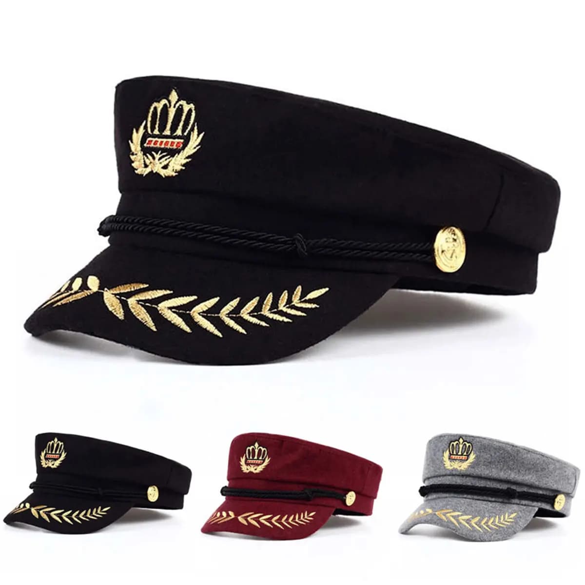 1 piece unisex crown of grain embroidered cap blue dark sun protection outdoor hat for leisure spring autumn travel tourism holiday to the sea