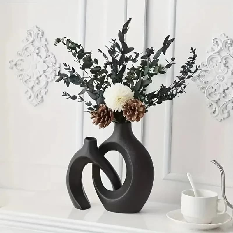 2026 latest model nordic black flower vase designed plastic plant pot home decoration living room bookshelf place vases interior