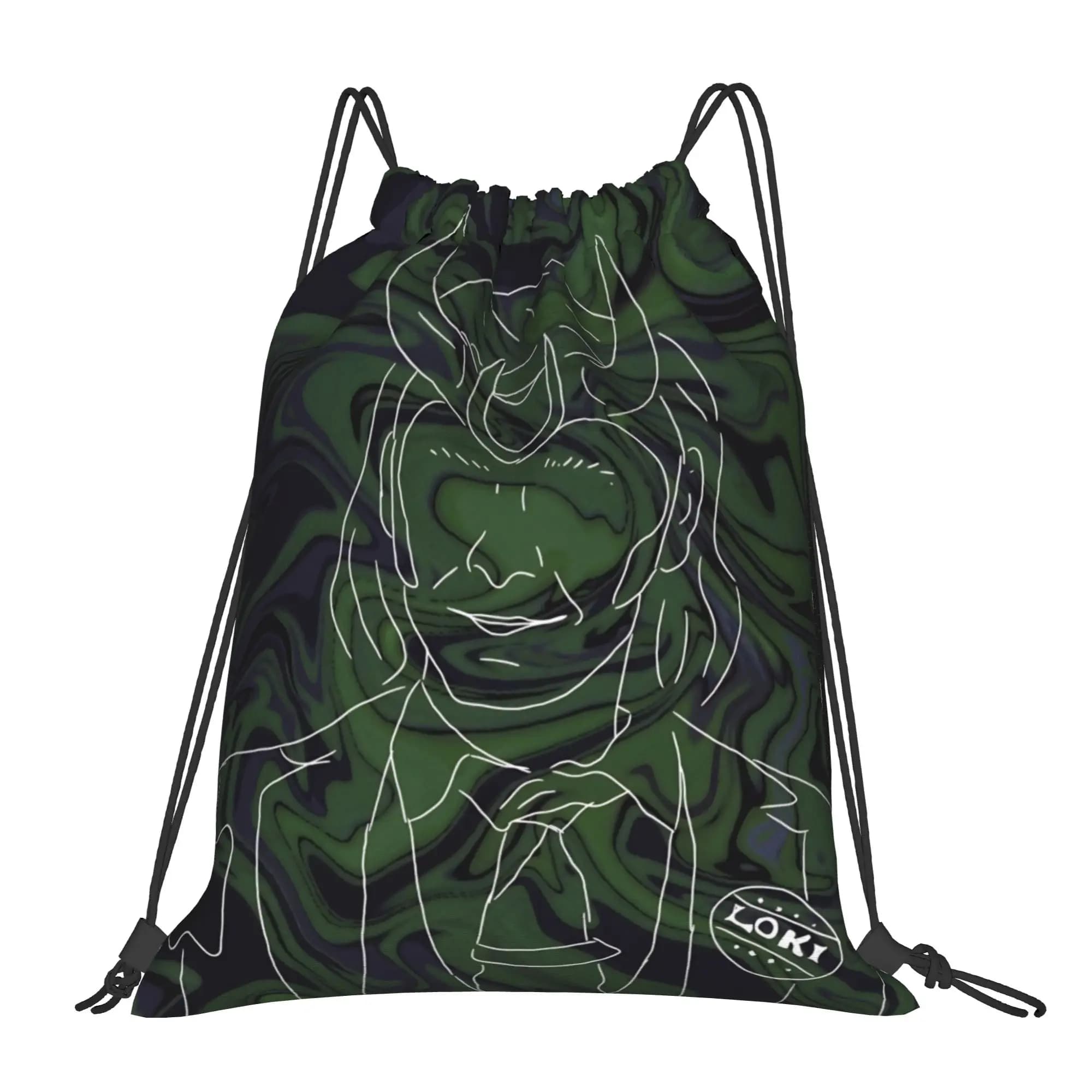 1 pz. Borsa con coulisse Loki Laufeyson Kawaii con design a personaggio Loki, multiuso, portatile, per scarpe e vestiti, da viaggio, per adolescenti