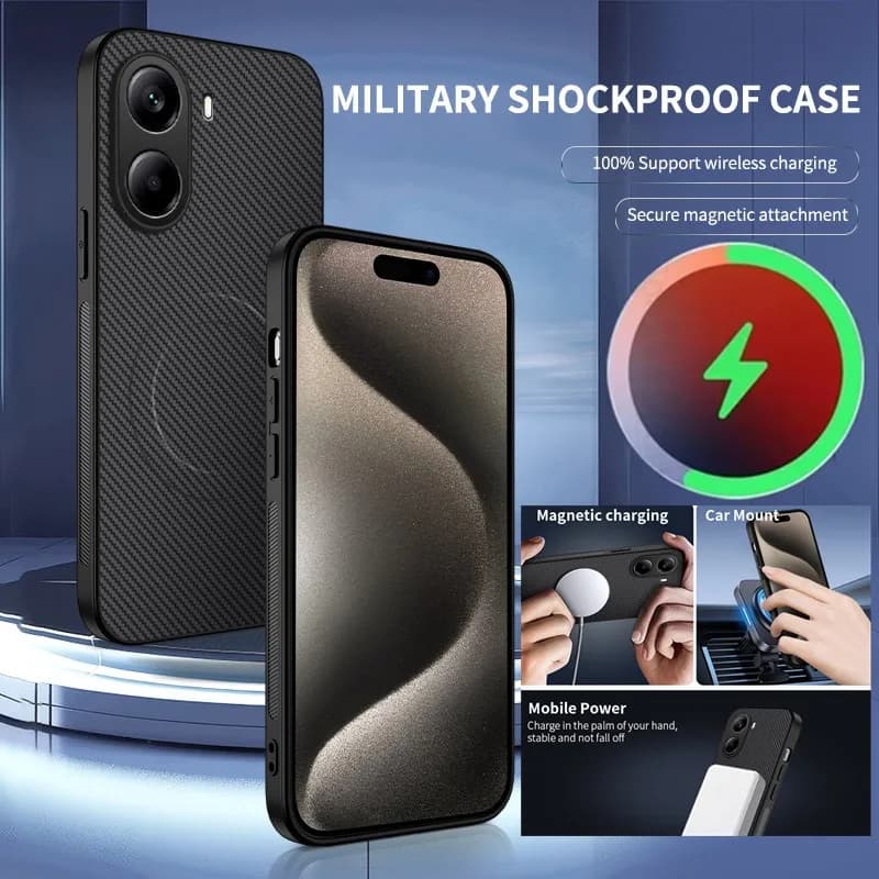 Magnetic Carbon Fiber Case for Xiaomi POCO X7 X6 Pro F6 F7 M7 Pro Ultra C71 C61 C75, Anti-Caduta Subtle Cover for Business
