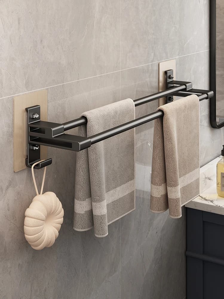 Portasciugamani e Gancio da Bagno in Alluminio Spaziale, Senza Foratura, con Porta Carta Igienica e Ripiano Portaoggetti per Bagno