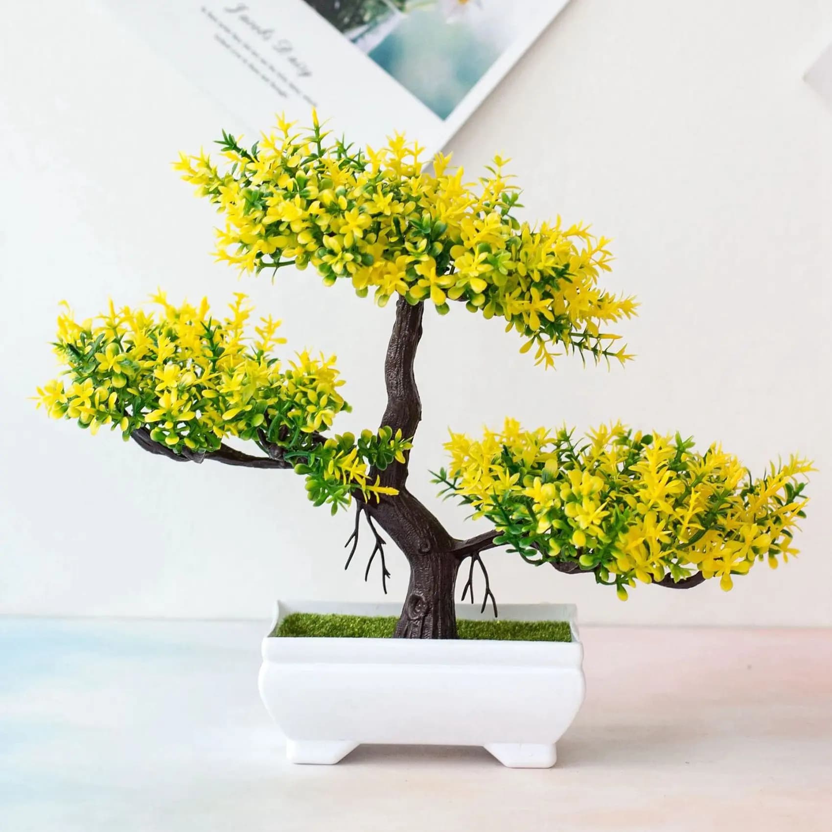 ABRE-Artificial Plants Bonsai Small Tree Pot Fake Plant Flowers Potted Faux Bonsai For Home Room Table Hotel Garden Decor