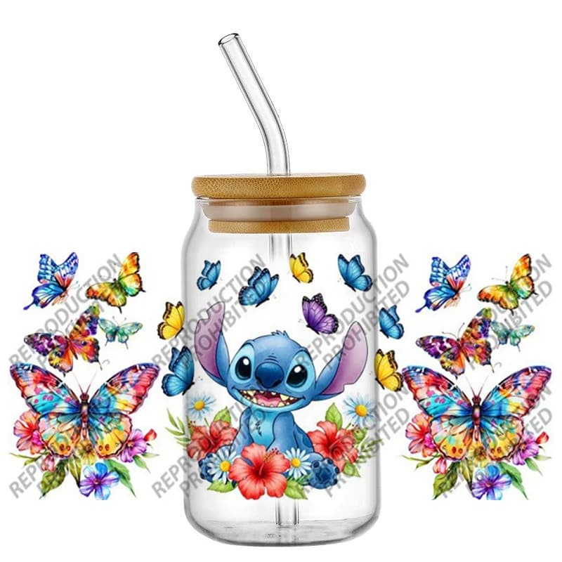 New 16oz UV DTF Decorative 3D Stickers with Flowers, Butterflies and Characters Cartoon for Glasses, Cups and Creative Projects ♪