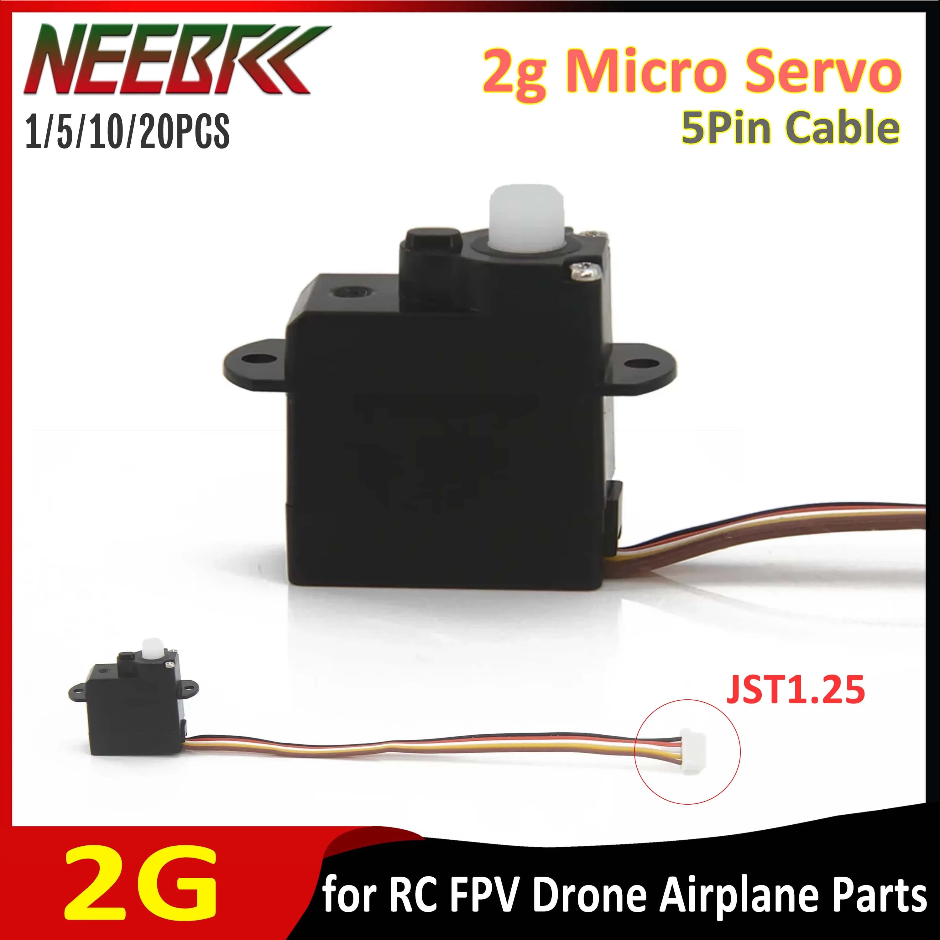 NEEBRC 2G Micro Mini Servo con Ingranaggi in Plastica JST1.25 per RC WLTOYS, Droni FPV da Corsa, Aerei, Elicotteri, Mini Auto