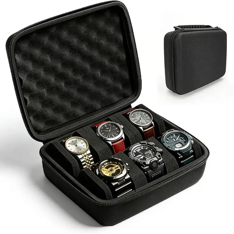 1pc 6-Slot Watch Case | Hard Shell Travel Organizer with Pillow Insert - Gift Ready (Black), Suitable for Smart Watch Storage