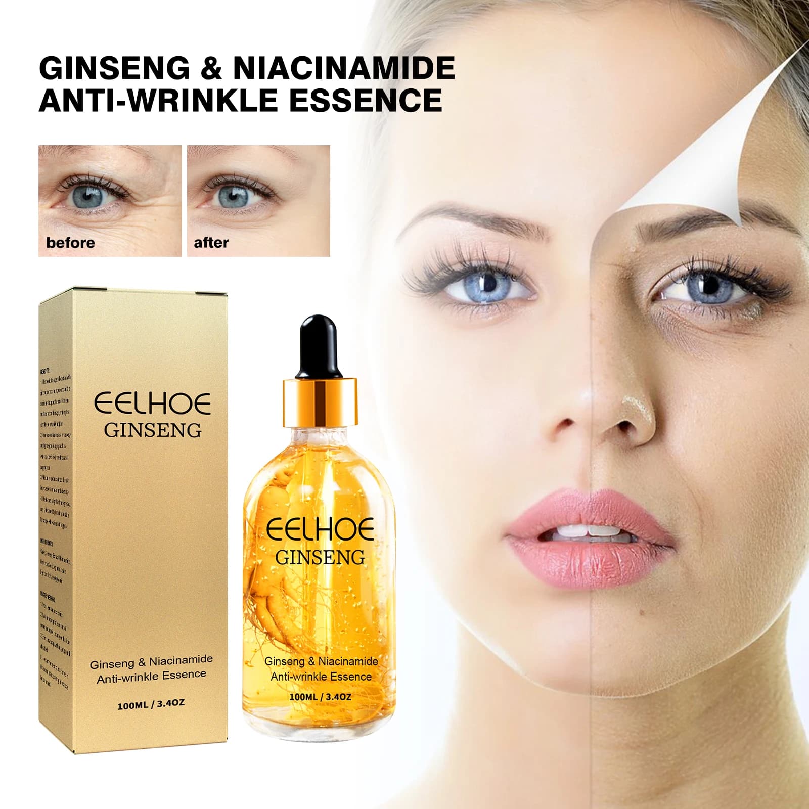 Essenza di Ginseng Anti Rughe Lifting Rassodante Dissolvenza Linee sottili Idratante Schiarente Acido ialuronico Niacinamide Siero viso