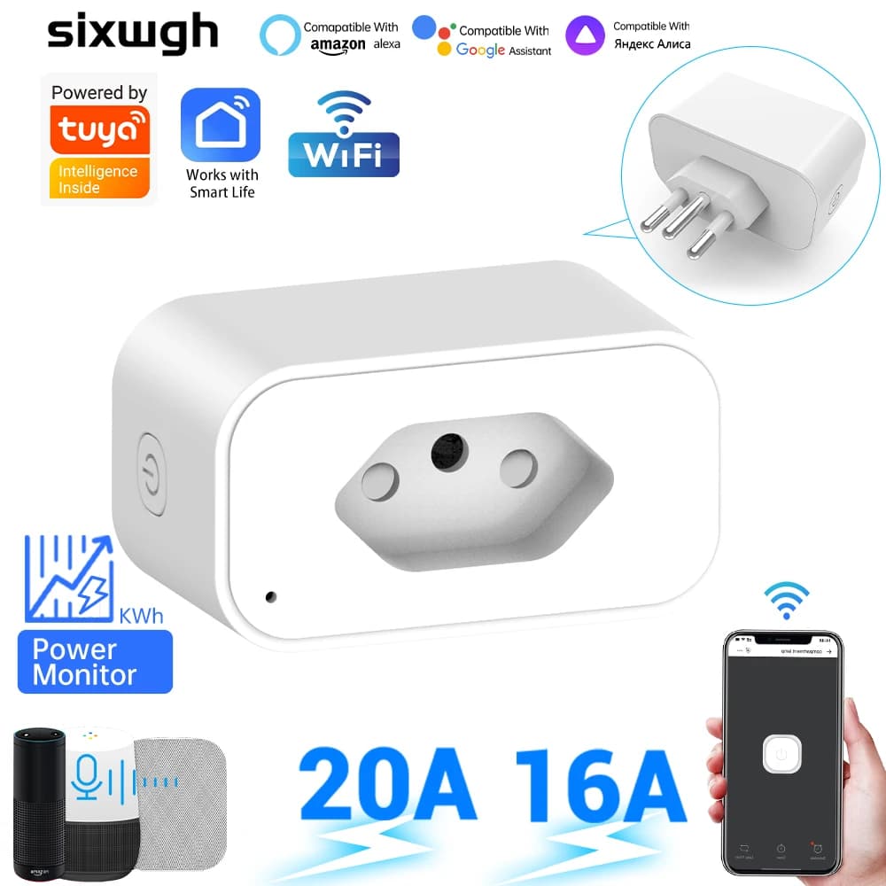 Presa Intelligente WiFi Tuya Tipo N per il Brasile, Controllo Remoto e Vocale, Timer/Conto alla Rovescia, Protezione da Sovraccarico, Smart Life
