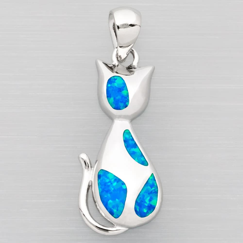 KONGMOON Ragdoll Cat Ocean Blue Fire Opal Gioielli placcati in argento per donna Ciondolo per collana