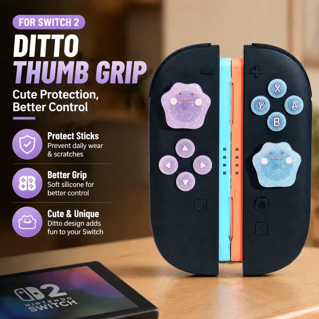Cappuccio in silicone per joystick Nintendo Switch 2 NS2, Copertura protettiva per le impugnature dei pollici, Cappuccio protettivo per stick del controller Joy-Con
