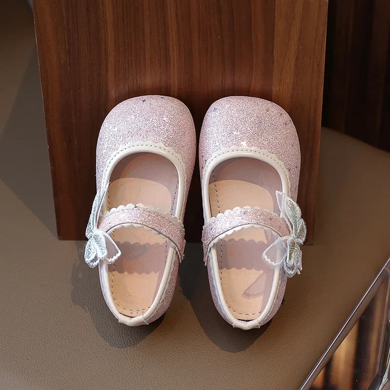 Spring Autumn Kids Soft Sole Closed-Toe Princess Shoes Children Bow Knot Bean Shoes Girls Mary Jane Velcro Shoes Everyday Casual