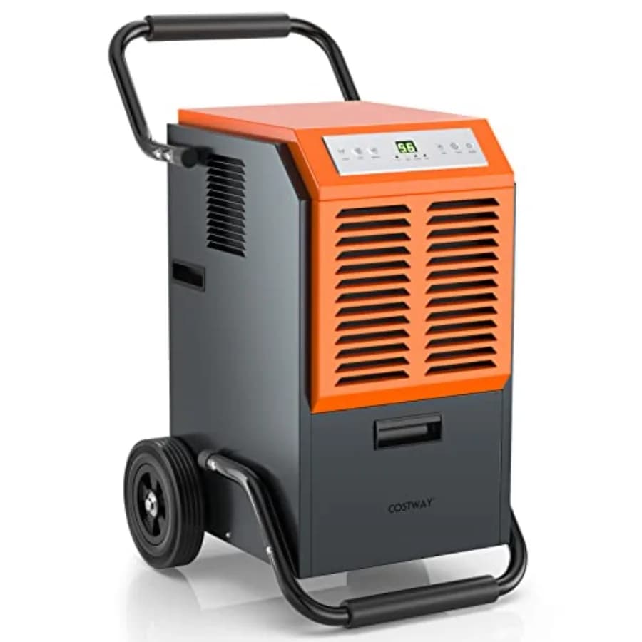 Deumidificatore Commerciale da 163 Pinti, Arancione, per 4500 Piedi Quadrati, Ideale per Cantine, Magazzini, Cantieri, con Tubo di Scarico e Timer 24H