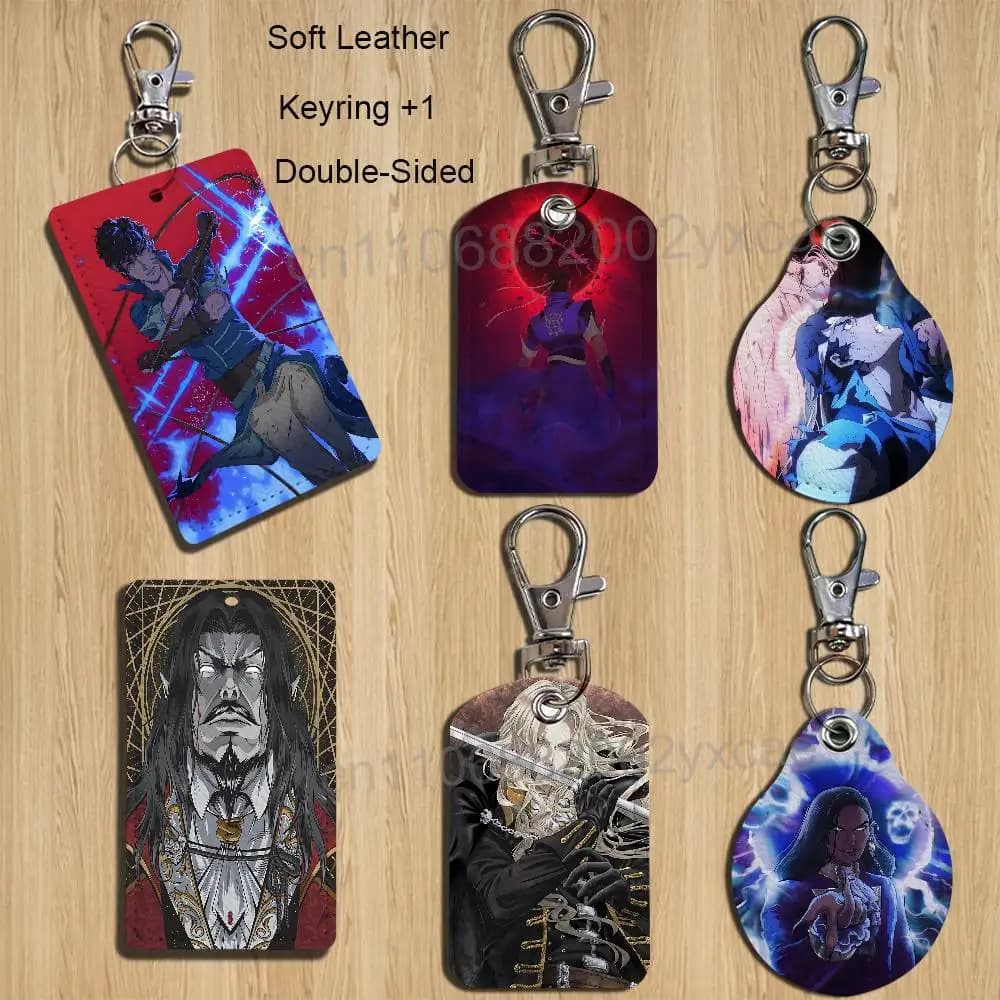 Passionate Castlevania Nocturne Rectangle ID Card Case Keychain Access Card Bag Key Tag Ring Leather Card Holder Key Ring Access