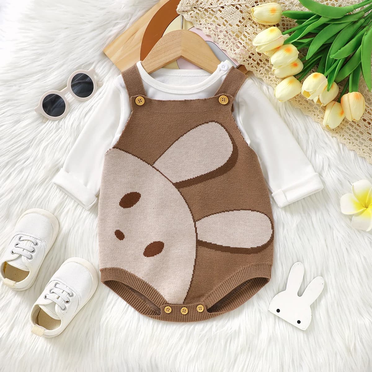 Body per neonati lavorato a maglia neonato ragazza ragazzo tuta senza maniche pagliaccetto infantile abbigliamento per bambini carino coniglio tuta 0-18M Sling tutina