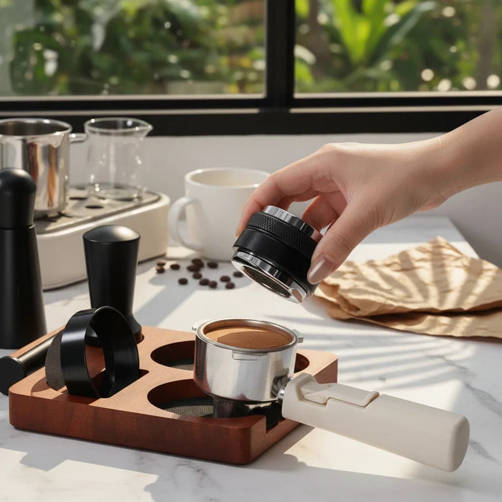 7 Pieces Espresso Tamping Station Allall-Purpose Espresso Organizer with Multi-Accessory Storage Coffee Tool Storage Block Solid