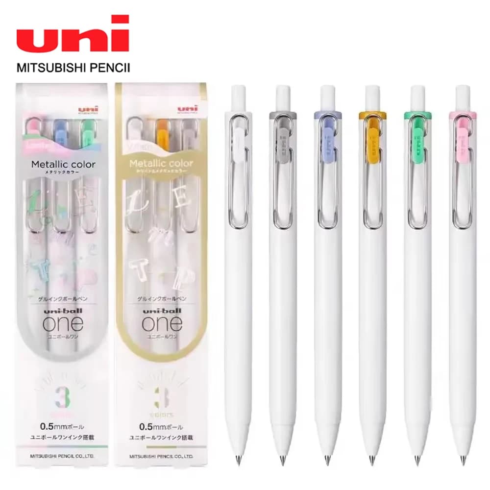 3 pezzi UNI Ball One Penna gel Oro Argento Bianco Colorfu Gelspen Pennarello Glitter Penna per vernice 0,5 mm Materiale scolastico di cancelleria giapponese