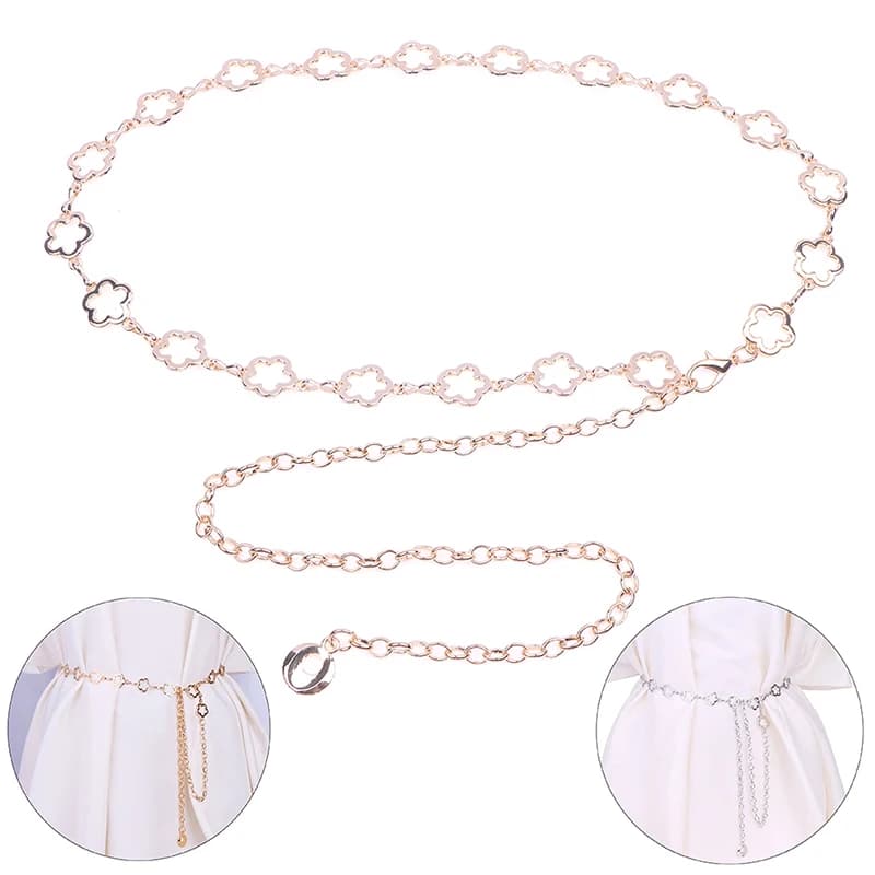 Fashion Metal Hollow Flower Waist Chain For Women Dress Shirt Suit Decoration Belts Body Chain