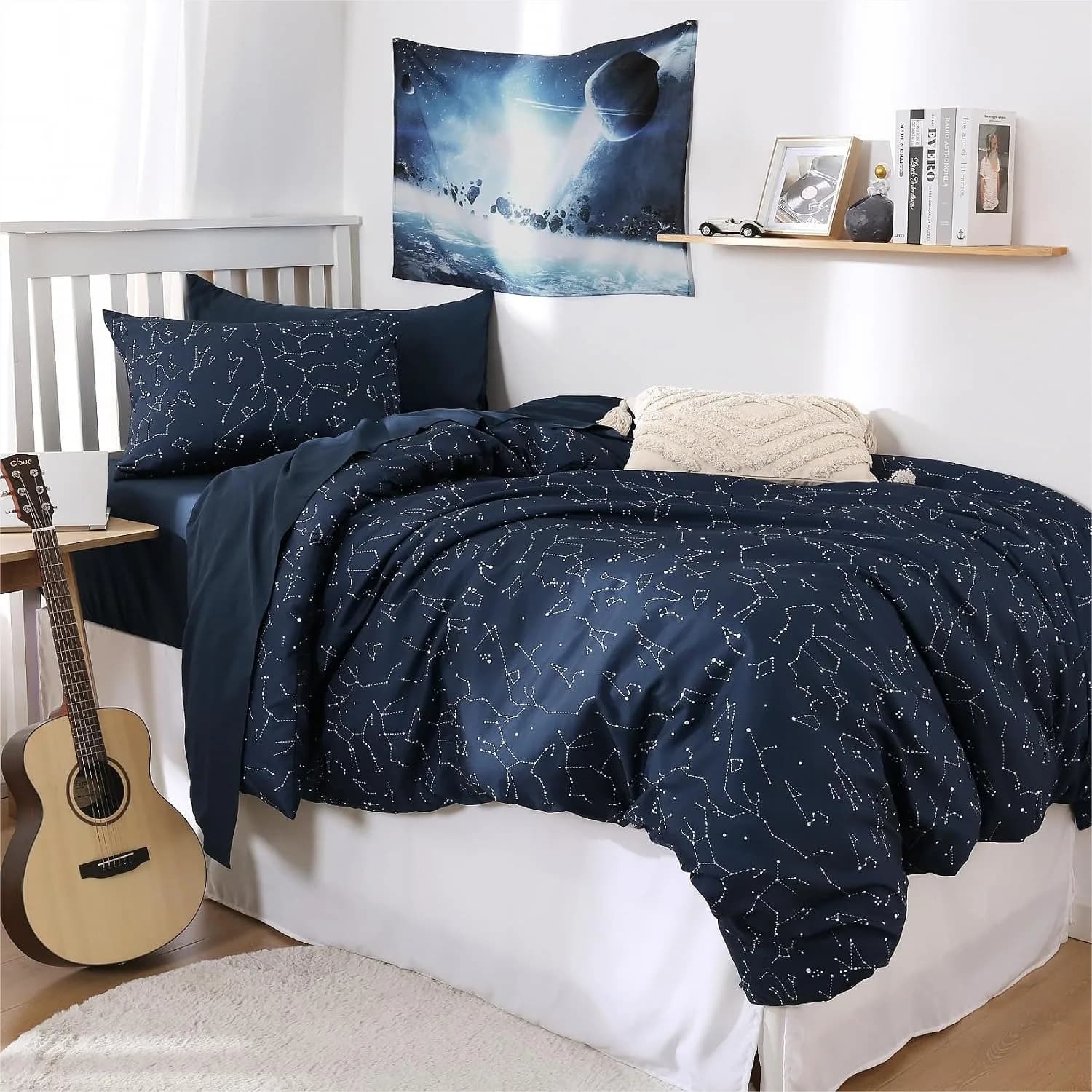 Navy Blue Constellation Duvet Cover Set for Teens, Soft Lightweight Bedding with Galaxy Stars, Twin/Twin XL 3-Piece