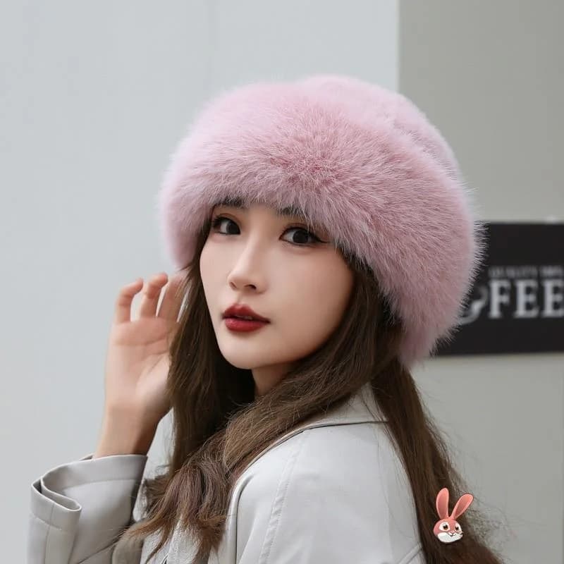 New Winter Fashionable Warm Whole Mink Fur Hat Women's Leather Hat Stylish Fake Leather Water Rabbit Fur Cap Youth Suit