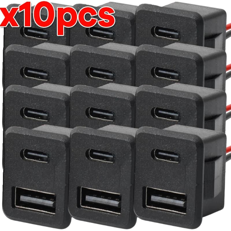 USB female type C double layer car accessories 1-10 pieces USB lamp Charging female power socket with cable connector