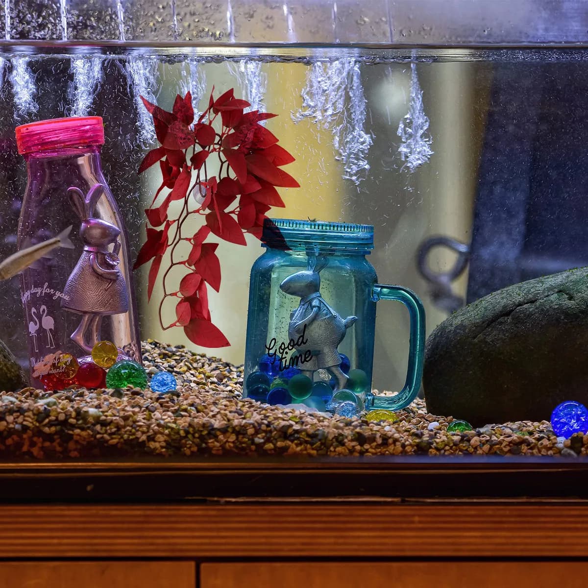 Artificial Plant Realistic Purple in Rattan for Aquarium, Safe Decoration for Freshwater and Salt, Easy to Clean, for Domestic Animals