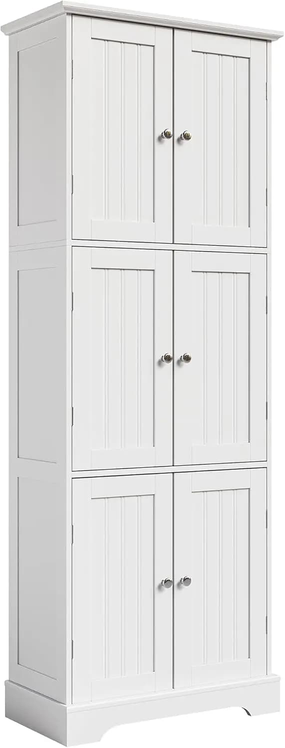 Armadietto alto a 6 ante con ripiani regolabili, organizer da pavimento indipendente per bagno, cucina, lavanderia