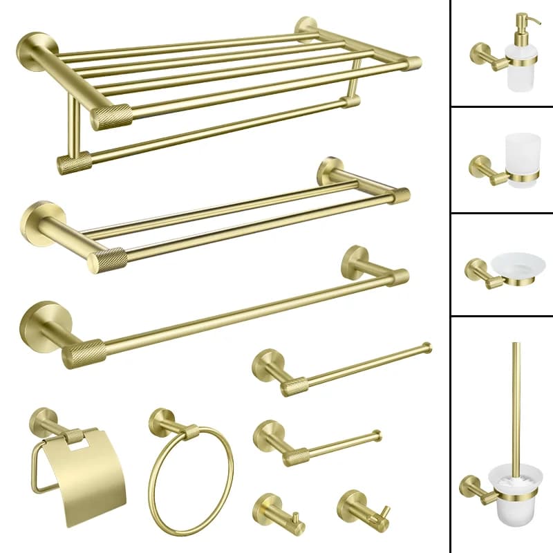 Brushed Gold Stainless Steel Towel Rack Towel Bar Robe Hook Paper Holder Cup Holder Toilet Brush Bathroom Hardware Accessories