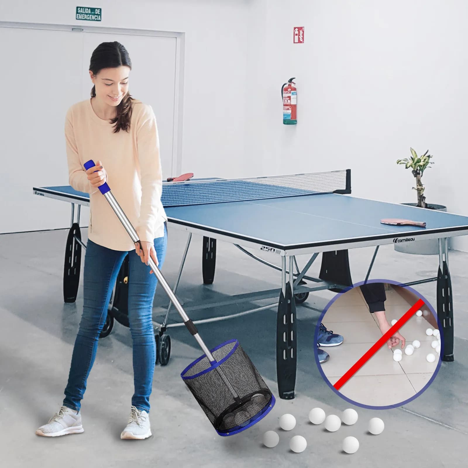 Raccoglitore di Palline da Ping Pong con Asta Regolabile e Grande Rete, Contiene Fino a 120 Palline, Organizzatore per Palline