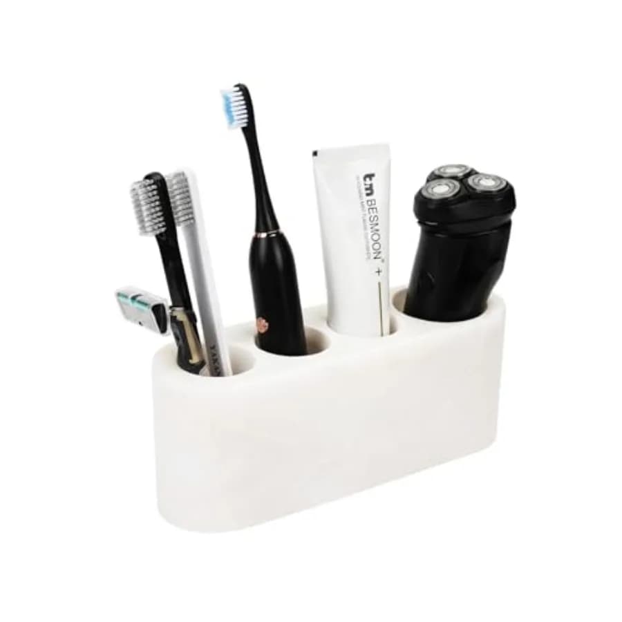 Portaspazzolino da Bagno in Marmo, Supporto per Spazzolino e Dentifricio, Organizzatore da Bagno da Appoggio per Spazzolino Elettrico