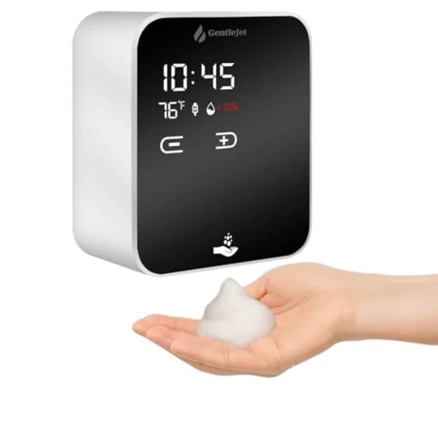 Dispenser automatico di sapone schiumogeno da parete con display LED, corpo in lega di alluminio, 5 livelli di schiuma regolabili, alimentazione USB-C o a batteria