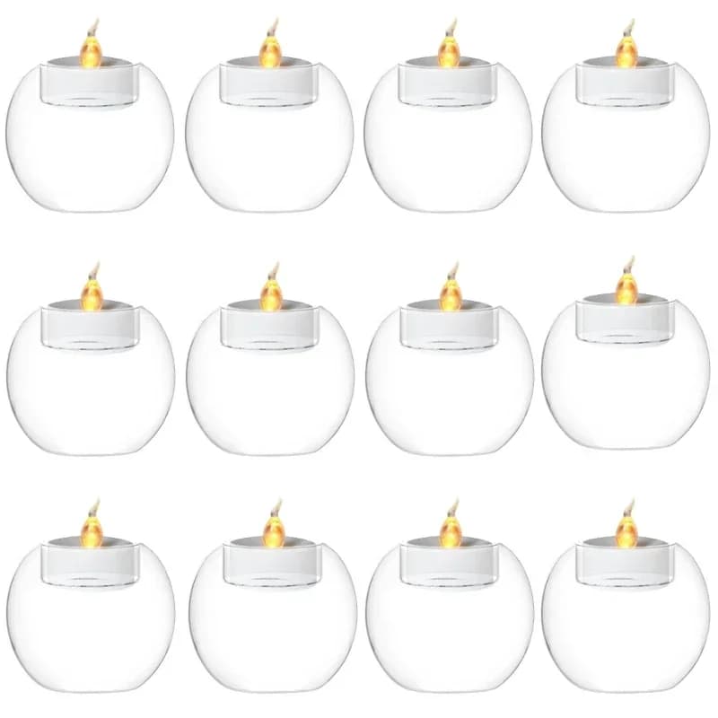 6/12Pcs Transparent Glass Candle Holder with LED Candles for Dining Home Table Centerpieces Valentine's Day Halloween