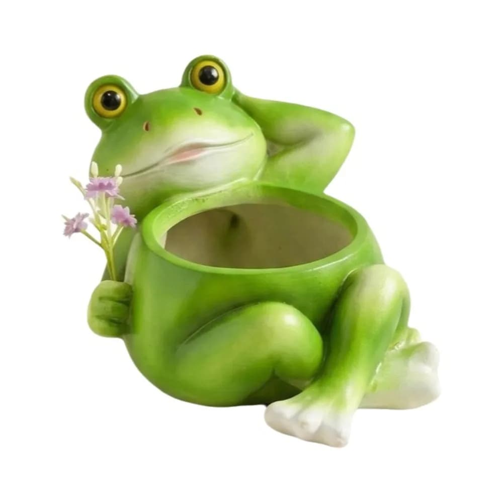 Creative Resin Frog Flower Pot Cartoon Decorative Plant Holder with Drainage Hole Succulent Planter Tabletop
