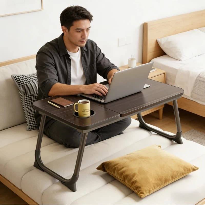 Tavolino Pieghevole Portatile per Casa, Letto, Divano, Colazione, Laptop con Portabicchieri, Supporto da Scrivania