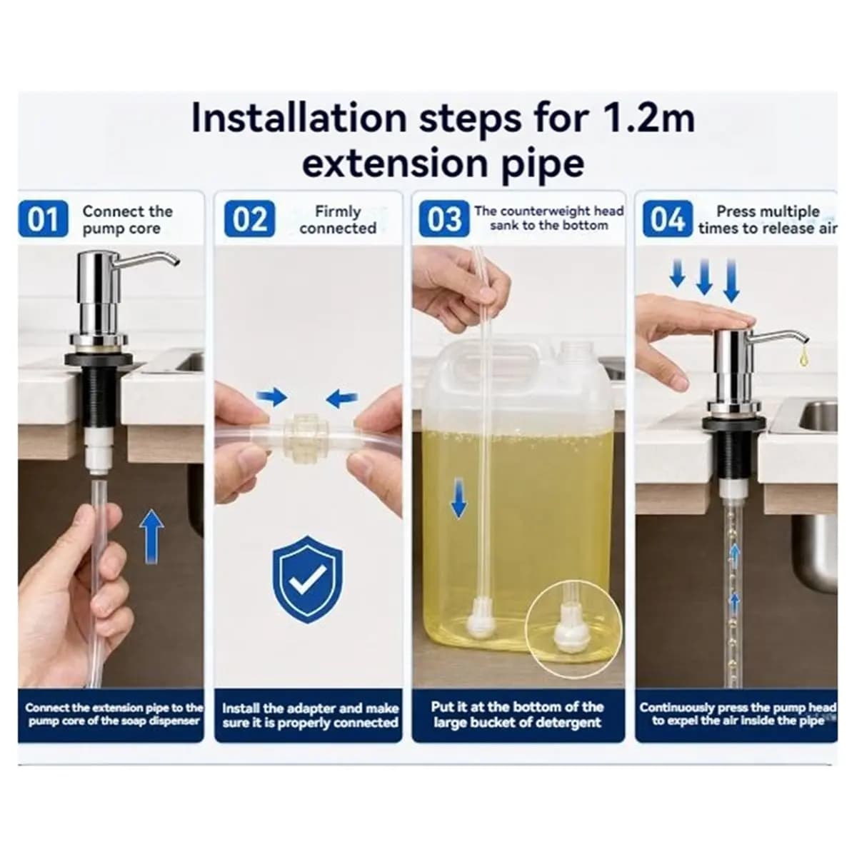 Sink Soap Dispenser Extension Tube Kit (Anti-Backflow) Fits Most Soap Containers, Stable Strong Suction